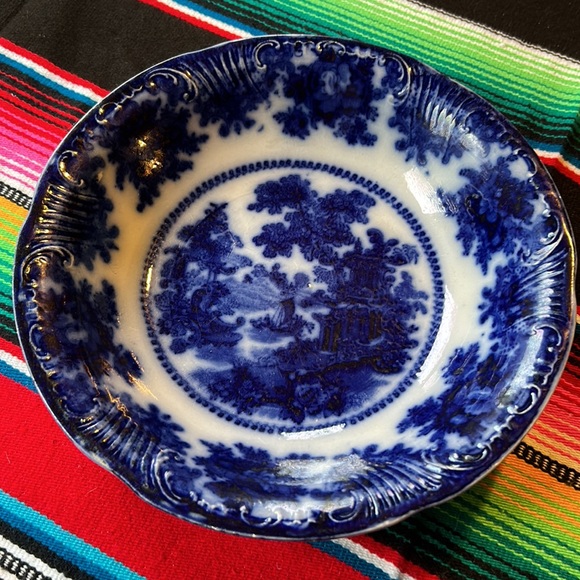 Antique Wm. Adams & Co. "Fairy Villas" Flow Blue 10 Inch Round Bowl - Picture 11 of 11